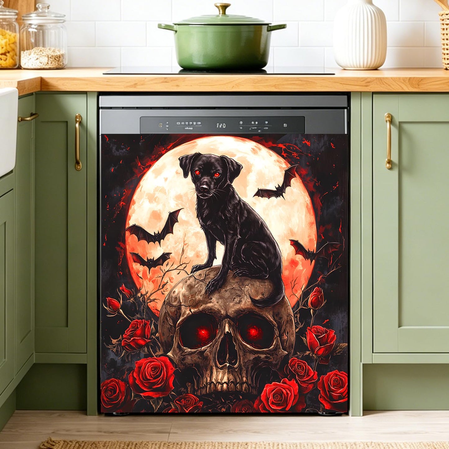 Dishwasher Magnets Decorative Cover Dog, Halloween Magnetic Dishwasher Cover for Fronts Panel, 23x26 Inch Refrigerator Magnet Decal Cover Sticker for Kitchen Decoration