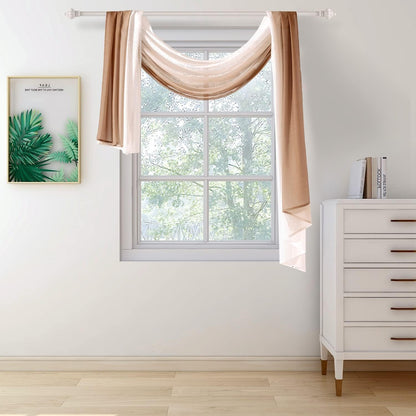 NAPEARL Ombre Window Scarf Valance, Romantic Gradient Voile Scarf Valance for Ceremony Backdrop, Wedding Arch, Kids Bedroom, Decorative Swag Curtain 144 Inches, Brown