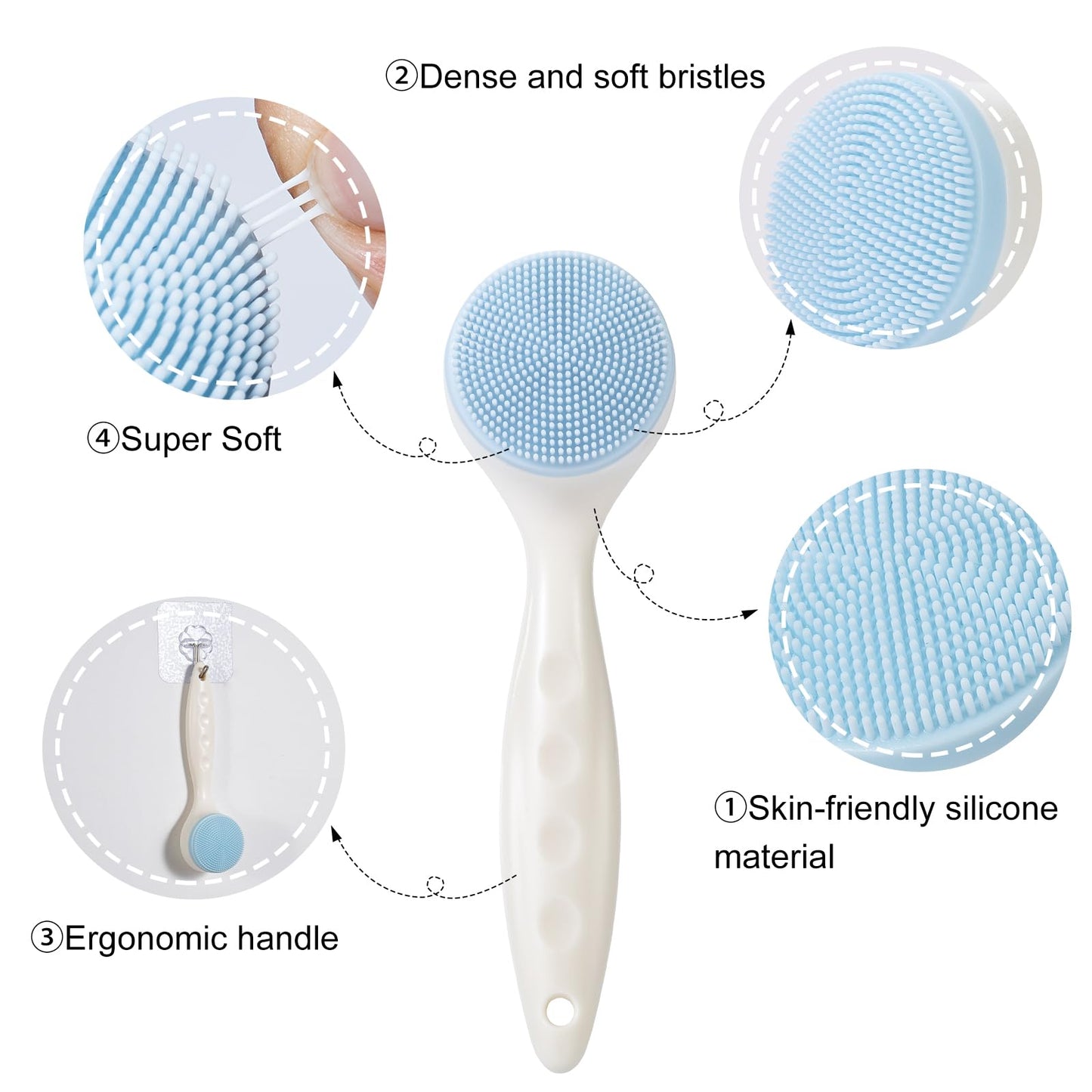 2 Pack Silicone Face Scrubber Exfoliating Brush, Manual Handheld Facial Cleansing Brush Blackhead Scrubber, Soft Bristles Waterproof for Face Skincare (Round-Pink)