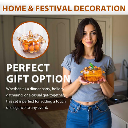 Gkesgm Pumpkin Shape Crystal Glass Candy Serves, Crystal Glassware, Perfect Storage & Decor,Thanksgiving Servers Dessert Plate Snack Bowl