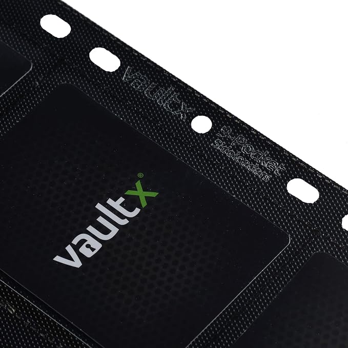 Vault X 9 Pocket Sideloading Pages for 3 Ring Binder (50 Pack) 900 Cards, Double-Sided A4, Storage for Trading Cards (Black)