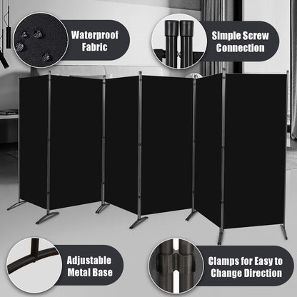 Room Divider-Folding Privacy Screens, 6 ft Partition Room Dividers Wall for Separation, Home, Office, Classroom, Studio (Black, 6 Panel)