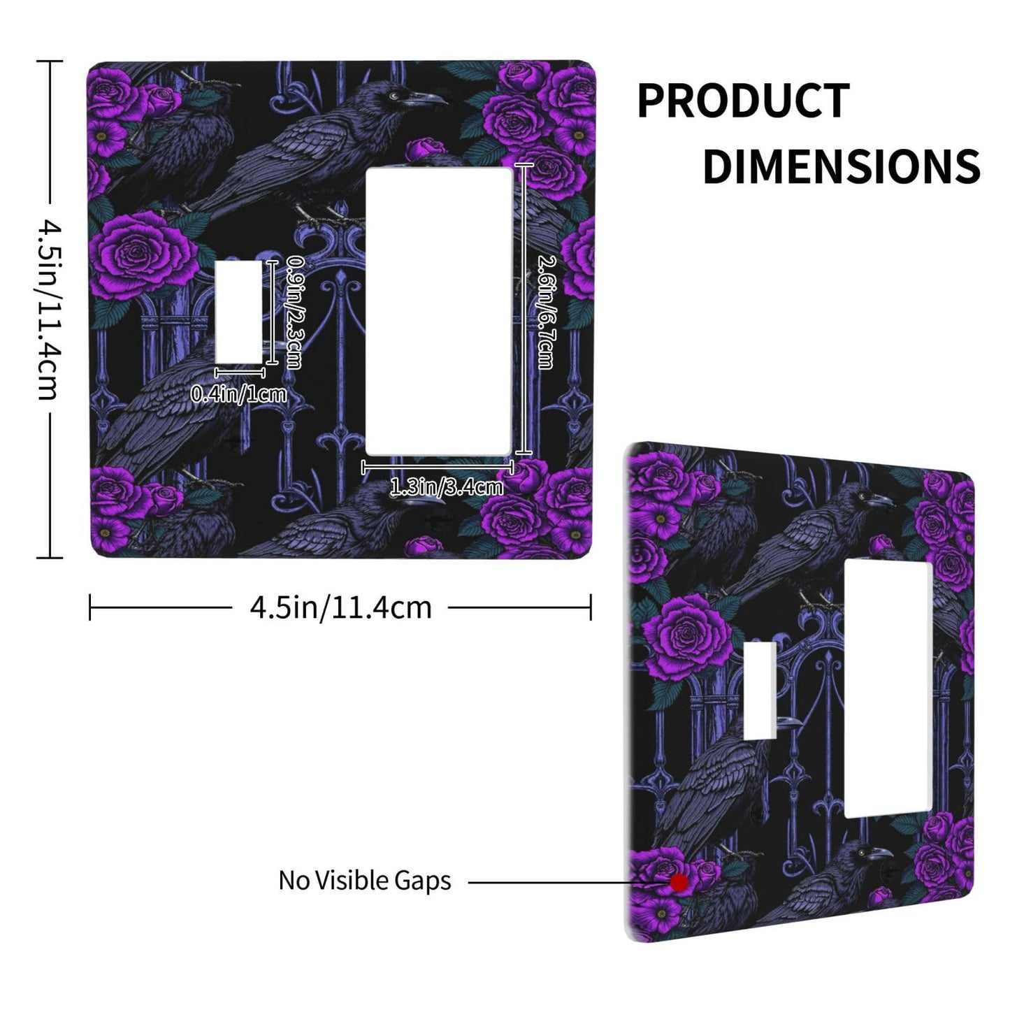 Naiqadnehz Outlet Covers Gothic Style Crow Purple Flowers 1 Toggle 1 Rocker Combination Decorative Wall Plate Light Switch Cover Plate Electrical Switch Plates for Bedroom living Room Decor