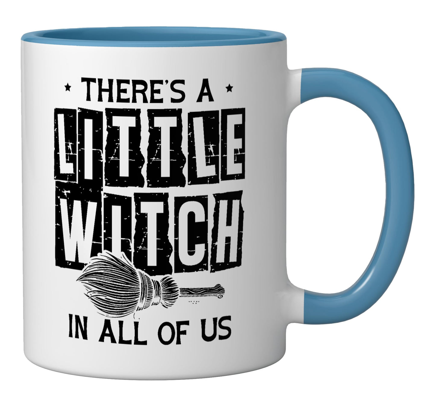 There's A Little Witch In All Of Us Halloween Broom Ceramic Mug, Blue/White