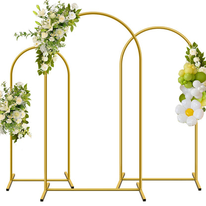 YAYOYA Metal Arch Backdrop Stand, Set of 3 (6/6.6/7.2 ft) Wedding Arched Frame with 12 Ground Nails, Stable Arched Background Stand for Wedding, Baby Shower, Birthday Party, Photography, Gold