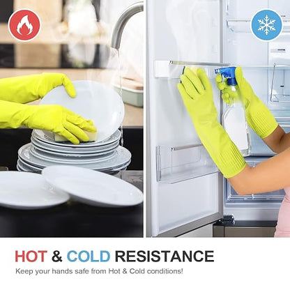 DABOGOSA Mamison 2 Pairs Reusable Waterproof Household Dishwashing Cleaning Rubber Gloves, Non-Slip Kitchen Glove (Green, Medium (Pack of 2))