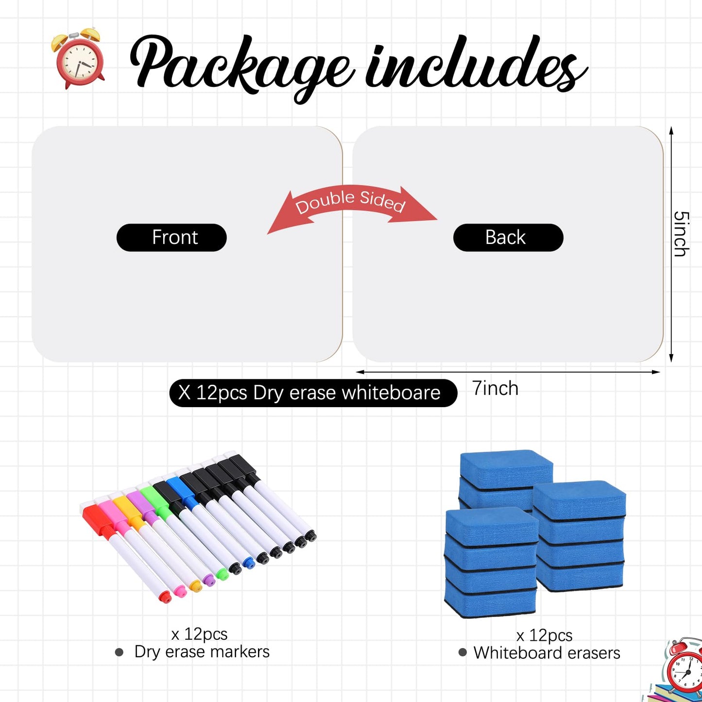 Affrolling 12 Sets Small Whiteboard Dry Erase Boards 5" x7'' Mini Double Sided Dry Erase Lap Boards with Markers Erasers Pen Holders Personal Whiteboards for Students Classroom Teacher