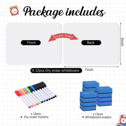 Affrolling 12 Sets Small Whiteboard Dry Erase Boards 5" x7'' Mini Double Sided Dry Erase Lap Boards with Markers Erasers Pen Holders Personal Whiteboards for Students Classroom Teacher