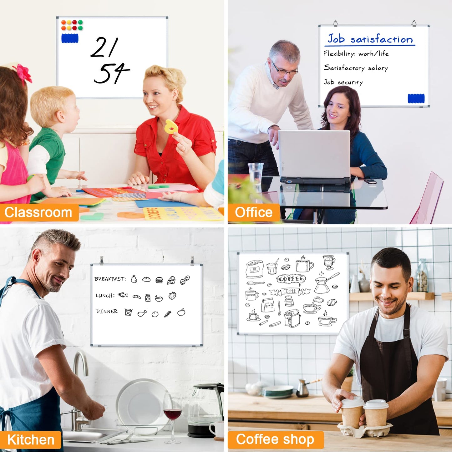 H-Qprobd White Board Dry Erase Whiteboard for Wall 24x18 (3pcs) Magnetic Boards for Office Classroom & Home, Small Wall Whiteboard Including 6 Markers, 10 Magnets, 2 Erasers & 15 Adhesive Hooks