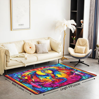 Flying Dragon Kids Area Rug,Western Wing Dragon Gothic Halloween Mats Rugs for Boys Girls,Geometric Abstract Modern Bath Carpets,Rainbow Retro Bath Rugs,Absorbent Floor Mats,5'x6'6''