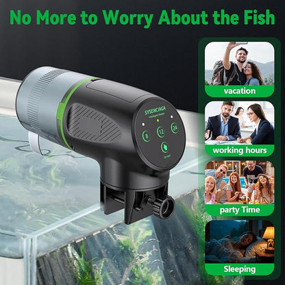 Automatic Fish Feeder for Aquarium, Auto Food Dispenser with Timer, 200 ml Fish Feeder for Pellets Granules & Strips, 360° Rotation Automatic Fishs Dispenser for Small Tank, Big Aquariums & Pond