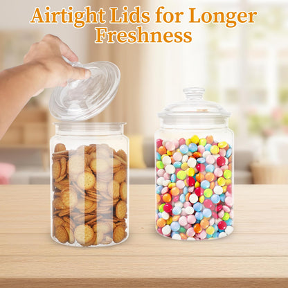 Dovesail 2 Pack 130 oz Candy & Cookie Jar Plastic Jars with Lids, Airtight Candy Jar Unbreakable, Decorative Kitchen Storage Jar, Clear Food Storage Canister for Pet Food