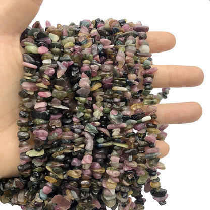 favoramulet 5-8mm Rainbow Tourmaline Tumbled Stone Chip Beads for Jewelry Making, Irregular Shaped Healing Crystal Loose Bead Supply, Pack of 2 Strands(64 inches)
