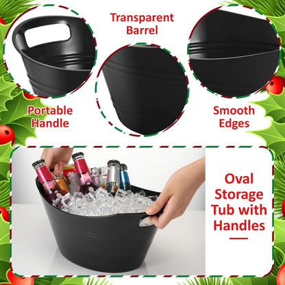 Norme 24 Pcs Oval Storage Tub with Handles, 4.5l Plastic Ice Buckets Bulk for Wine Beer Champagne Drink Cooler Beverage Storage Tub for Parties BBQ Weddings Party Outdoor Celebration(Black)
