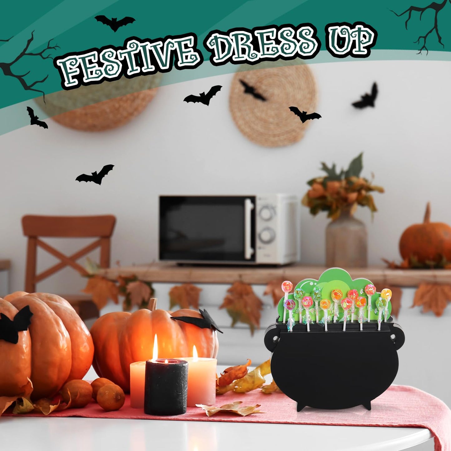 Cinnvoice Halloween Witch Cauldron Lollipop Holder Wooden Witch Cauldron Pot Cake Pop Stand with 13 Holes for Halloween Festival Party Supplies Indoor Outdoor Home Dessert Table Decoration