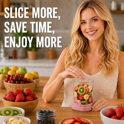 CUNSENR Strawberry Slicer, Fruit Slicer Cup with Stainless Steel Blades, Detachable Strawberry Cutter & Fruit Cutter for Strawberries, Banana, Egg, Cucumber, Mushroom, Quick Meal Prep - Pink