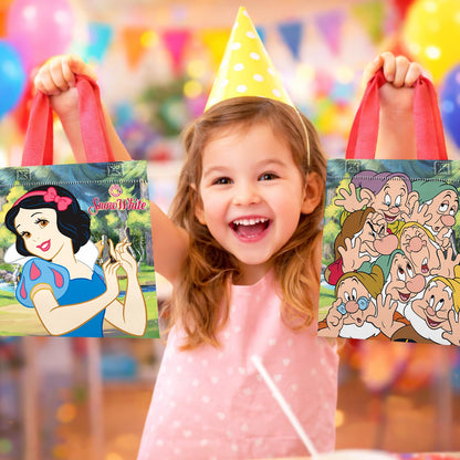 Snow White Party Favor Bags Set – 24 Pack 8" Disney Goodie Bags for Kids Bulk Reusable Mini Totes | Disney Snow White Birthday Party Supplies