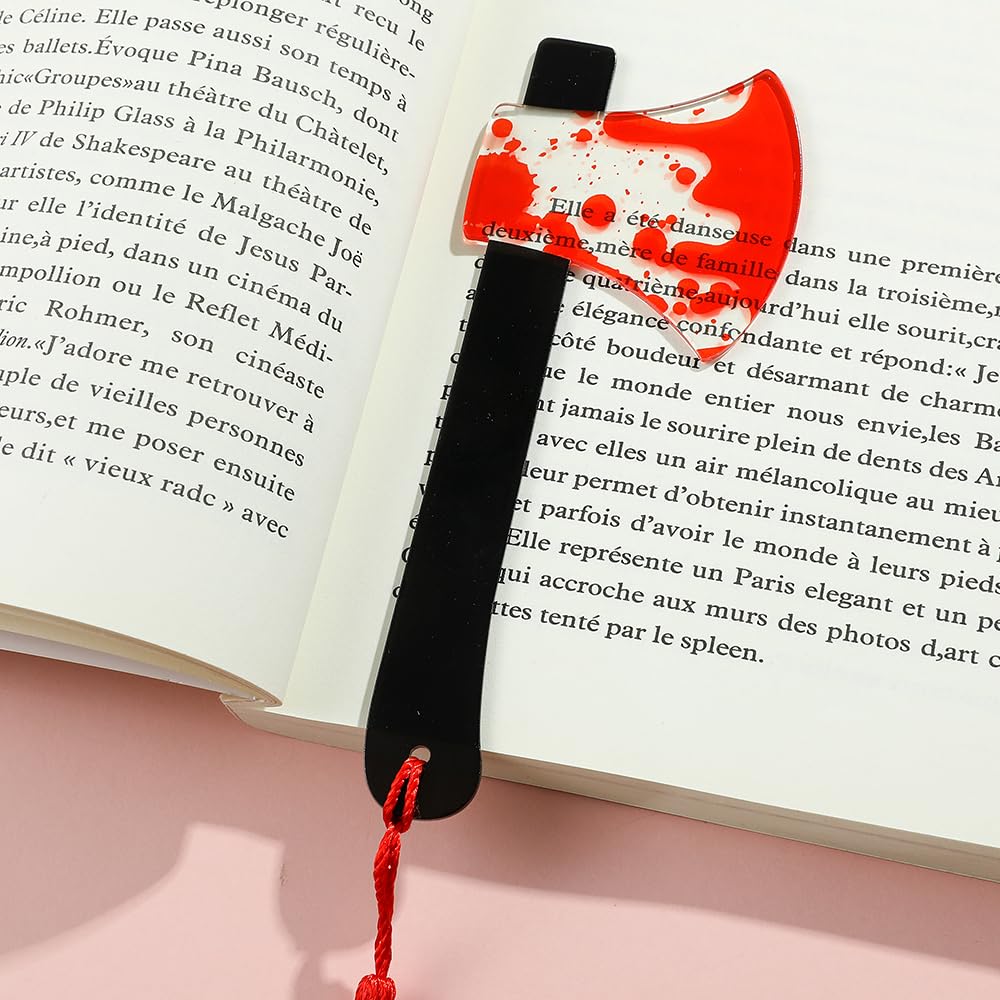 Horror Movie Knife Acrylic Bookmark, Gothic Character Dagger with Tassel,Book Lover Book Mark Halloween Gift (6PC Red Knife)