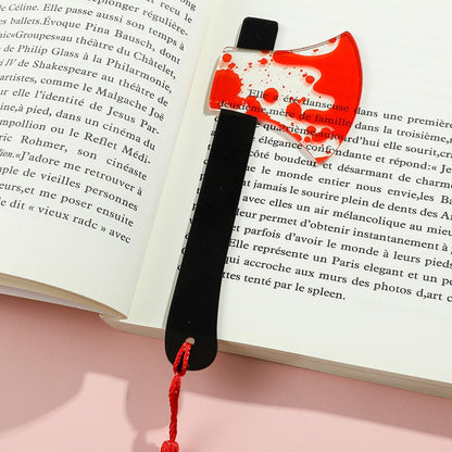 Horror Movie Knife Acrylic Bookmark, Gothic Character Dagger with Tassel,Book Lover Book Mark Halloween Gift (6PC Red Knife)