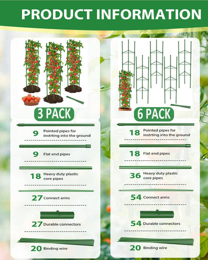 MYMULIKE 3 Pack Tomato Cages for Garden, 51in*13in Adjustable Tomatoes Plant Stakes Support Cages Trellis, Garden Trellis for Vegetable Flowers Fruits Climbing Plants- 20 Binding Wires Included