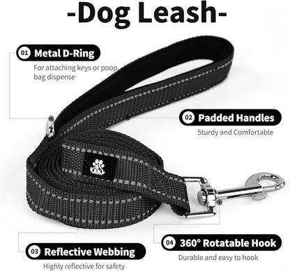 IVY&LANE Reflective Dog Collar and Leash Set,Adjustable Neoprene Padded Dog Collars for Puppy, Breathable Nylon Pet Collar for Small Medium Large Dogs (Large,Black)