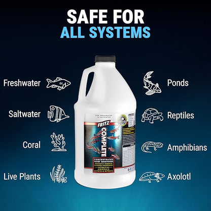 Fritz Complete – Concentrated Water Conditioner/Tap Water Dechlorinator, Instantly Detoxifies Chlorine, Chloramines, Heavy Metals, Ammonia, Nitrite/Nitrates, for Fresh and Saltwater (64 oz)