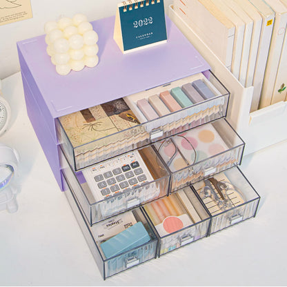 3 Tier Stackable Desk Organizer with 6 Drawers, Plastic Desktop Storage Box Drawers, Detachable Makeup Storage Office Stationery Supplies Organizer for Office School(Purple)