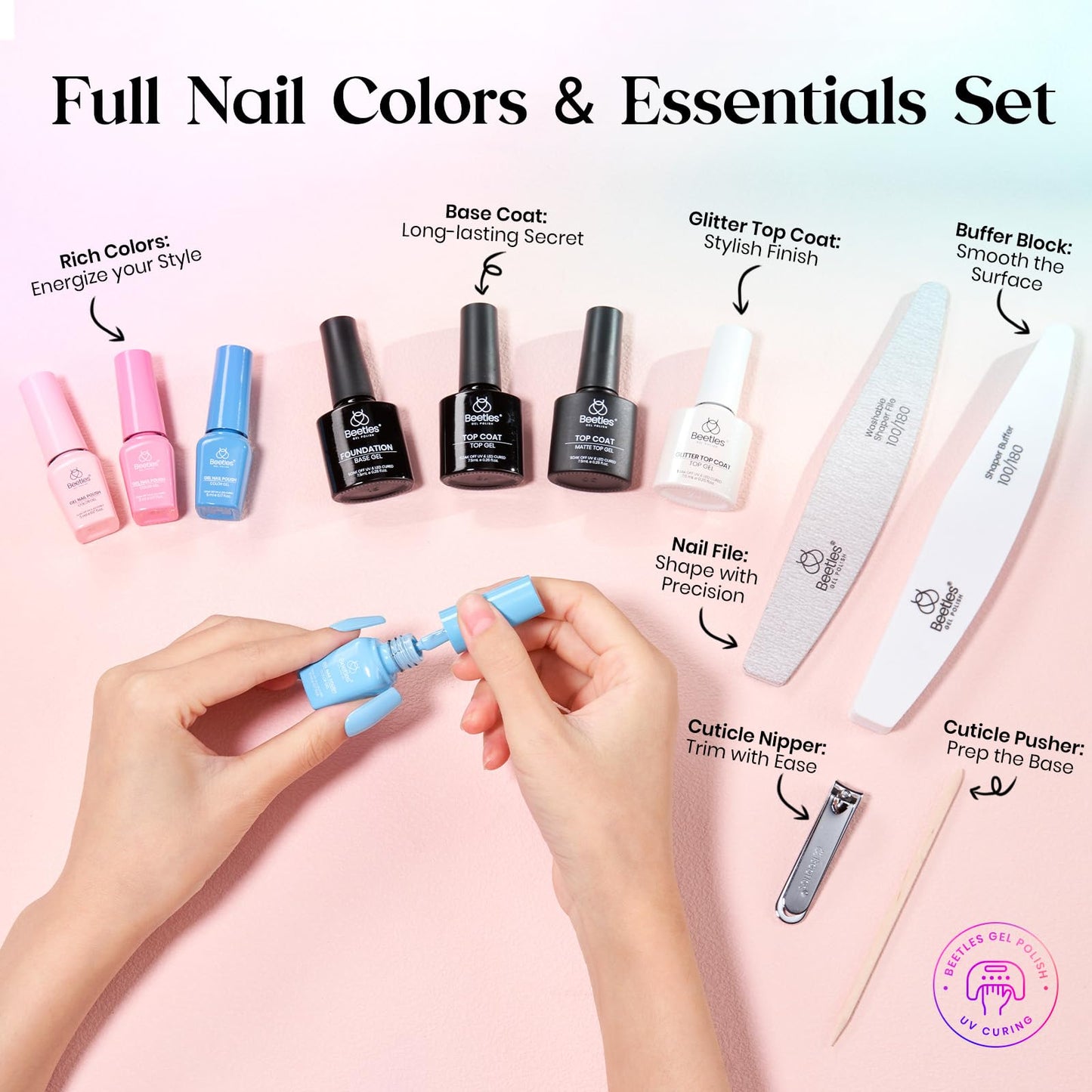 beetles Gel Polish 44pcs Fall Gel Nail Polish Set 36 Colors Brown Burgundy Red Blue Purple Orange Green Black Nude White with Base Top Coat UV LED Needed Salon DIY at Home Gift for Women Colorful Muse