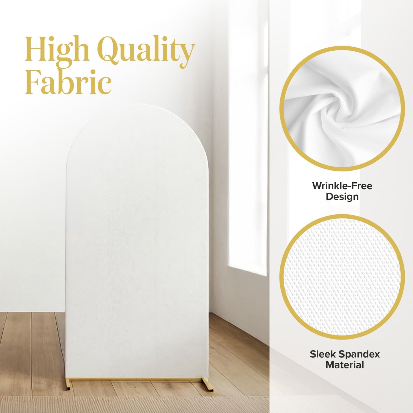 7.2FT Gold Wedding Backdrop Arch Stand with White Spandex Cover – Metal Frame, Water Weights & Storage Bag – Party, Birthday, Baby Shower, Bridal Shower, Wedding Ceremony, Photo Booth Decor