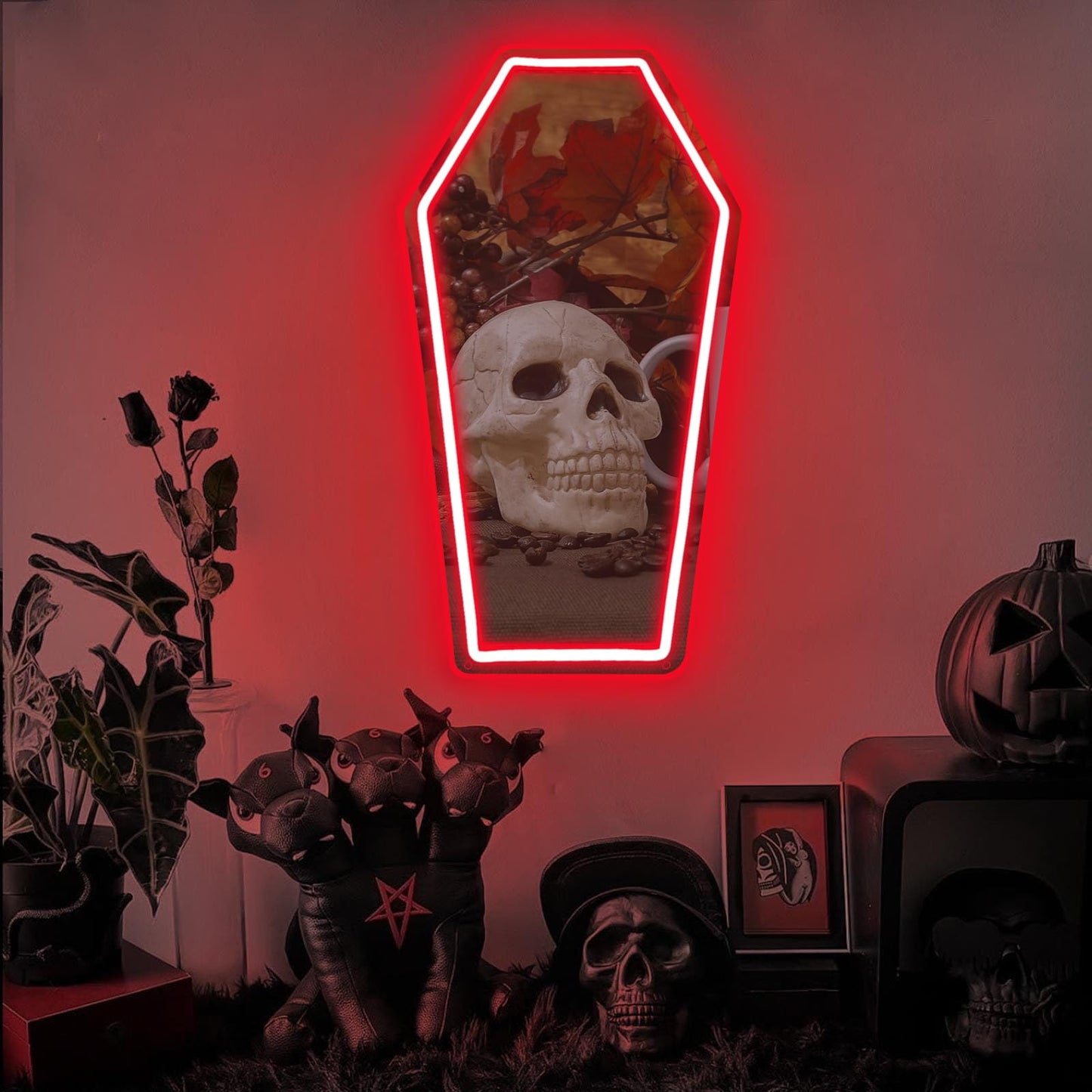 Coffin Mirror Neon Sign, Coffin Neon Signs for Wall Decor, Goth Neon Sign Gift for Goth Lovers, Coffin Make-up Mirror Whimsical Goth Home Decor 17″×9.44″