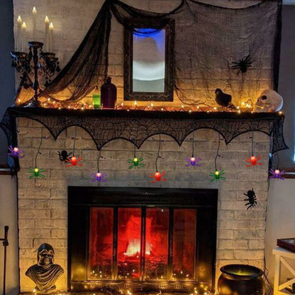 Bokoiuu Halloween Spider Lights 7FT, Spider Curtain Lights with 10 Spider Bulbs and 15 Mini Purple Bulbs, Plug in Hanging String Lights for Halloween Curtain Window Porch Indoor Outdoor Decor