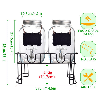 Galssmagic 1 Gallon Drink Dispenser with Stand,2 Pack Beverage Dispenser with Stand,Glass Water Juice Dispensers Punch Bowl for Parties