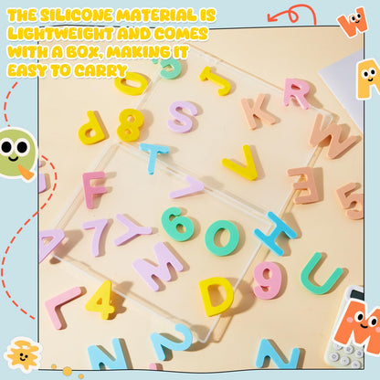 VioraWhite 39 Pcs Magnetic Food Grade Silicone Alphabet Letters Kit (Sealed Magnet, CPC Certified) 26 ABC 10 Number 3 Operators Educational Fridge Magnets for 4-6 Kids Learning Toys Birthday Gift
