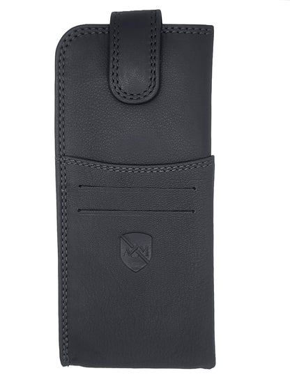 ALLEN & MATE 100% Leather Glasses and Sunglasses Case with Card Slots Protective Holder for Reading Glasses Eyewear & Shades