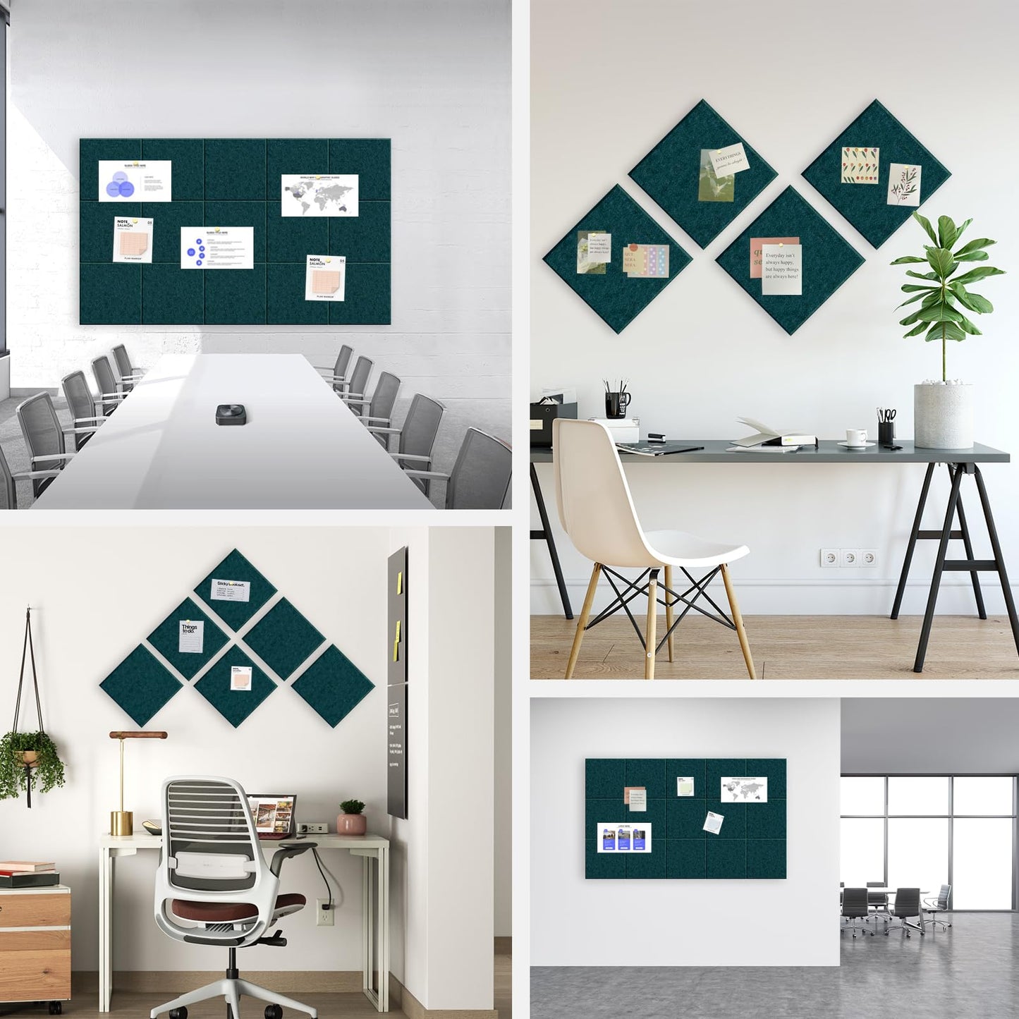 Large Cork Board for Office Wall Decor, 36"x24"- 6 Pack Felt Wall Tiles with Safe Removable Adhesive Tabs, 1/2" Thick, Felt Bulletin Board Pin Board Cork Boards for Walls - Dark Green