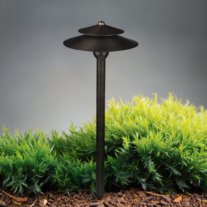 DOSHINE® Solid Brass Low Voltage Landscape Lighting Pathway Lights (8.25" Shade, 22" Tall) with Replaceable 3W G4 LED Bulb 3000K AC/DC 12V and Ground Stake for Outdoor Walkway Driveway (DOU, 6-Pack)