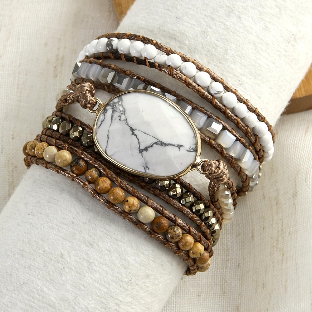 ZOSOJONA Women Wrap Bracelet Boho Natural Jasper Crystal Stone Beads Strand Bracelets