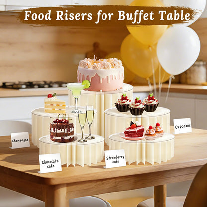 5Pack Buffet Risers Display Stands Foldable Food Risers for Buffet Table Tall Cake Cupcake Stands Cardboard Cylinder Stand Dessert Table Display Set for Catering Jewelry Wedding Party Decor (White)