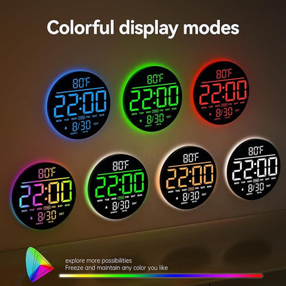 JALL 10" Large Digital Wall Clock with Remote, RGB Color, Big LED Display, Alarm Countdown Timer, DST, Temperature, Decor for Bedroom Living Room Gym Gaming Room, Easy to Read Clock for Seniors