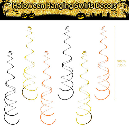 SHERONV Halloween Party Decorations, Black Gold Glitter Happy Halloween Banner, Pumpkin Ghost Bats Decorations, Hanging Swirls for Home Office Indoor Outdoor Party Event Decors