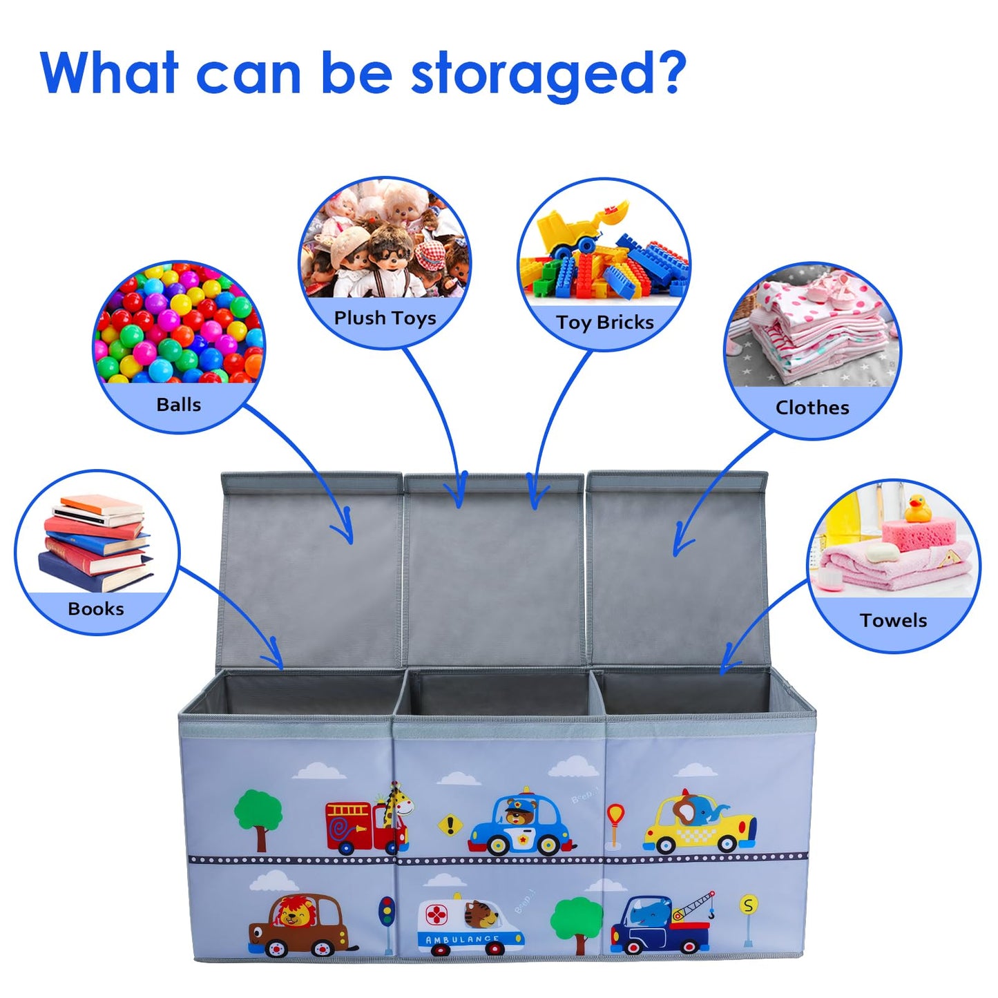 decalsweet Toy Box Chest for Kids, Collapsible Oxford Toy Storage Box with Handles for Boys, Extra Large Sturdy Waterproof Toy Organiser for Bedroom Playroom, 37.7×12.5×15.7 Inch (Animal Cars)