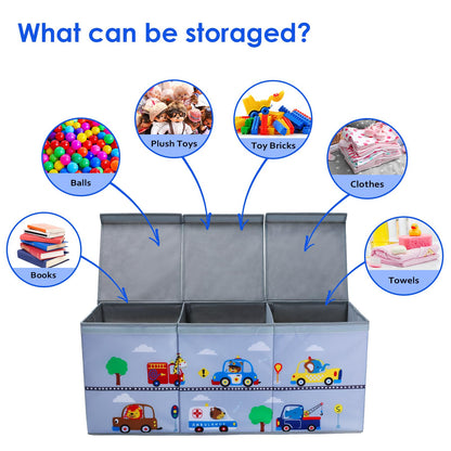 decalsweet Toy Box Chest for Kids, Collapsible Oxford Toy Storage Box with Handles for Boys, Extra Large Sturdy Waterproof Toy Organiser for Bedroom Playroom, 37.7×12.5×15.7 Inch (Animal Cars)