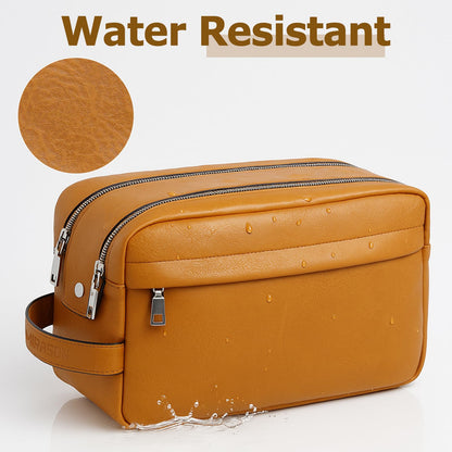 MIRASON Toiletry Bag for Men Leather Travel Toiletry Bag Dopp Kit with Metal Zippers, Water-Resistant Bathroom Bag for Travel Essentials Shaving Bag Gifts for Men, Brown