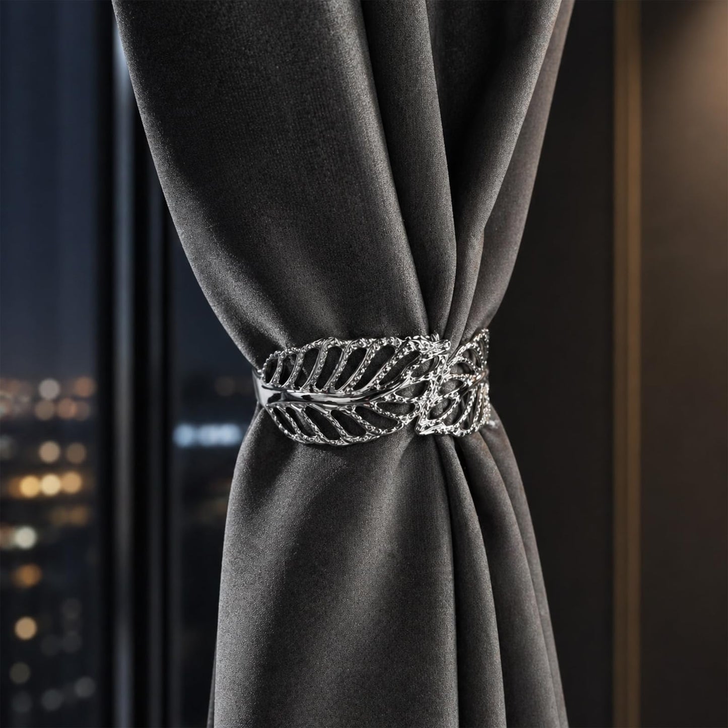 Curtain Tiebacks 2 Pack Curtain Ties Elegant Leaf Curtain Tie Backs Premium Alloy Spring Curtain Clips No Drilling Curtain Ties for Modern French Luxury Nordic Minimalist Home Decor Curtain Holdbacks