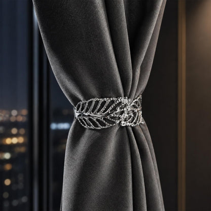 Curtain Tiebacks 2 Pack Curtain Ties Elegant Leaf Curtain Tie Backs Premium Alloy Spring Curtain Clips No Drilling Curtain Ties for Modern French Luxury Nordic Minimalist Home Decor Curtain Holdbacks