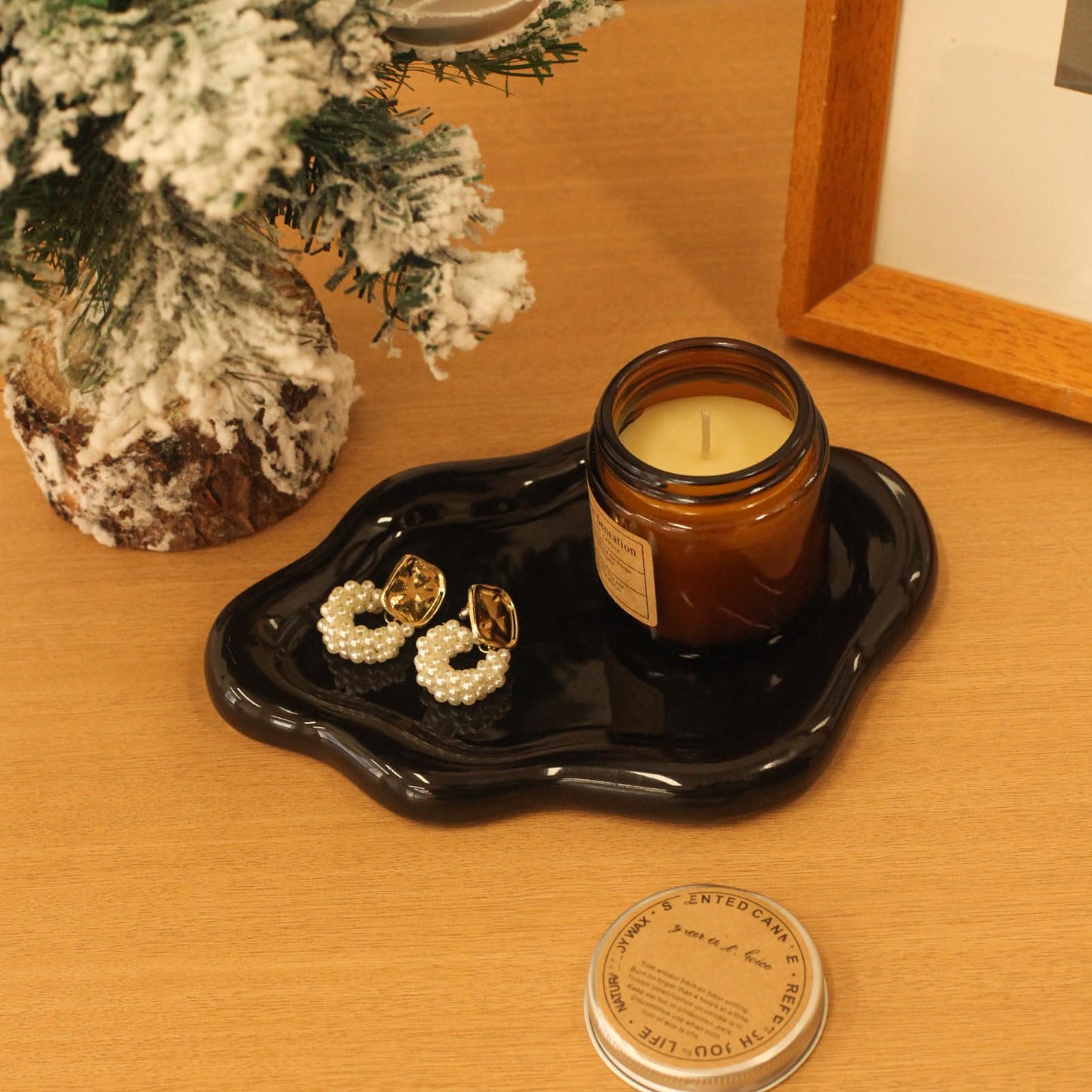 CCINPPY Ceramic Jewelry Tray Trinket Dish, Decorative Cloud Vanity Key Tray for Women, Ring Holder Dish, Cute Jewelry Plate Bowl Room Decor Aesthetic, Black, Medium