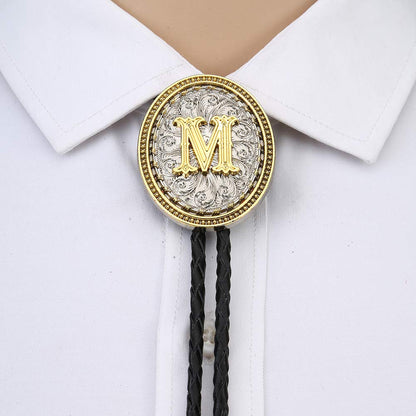 HOEACXY Initial Bolo Tie for Men Leather Cowboy Necktie Letter M Name Bola Accessories Personalized Gift for Him