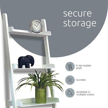 Kiera Grace Providence Hadfield 5 Tier Ladder Shelf, Leaning Bookshelf Storage Rack for Home, Office, 18" x 67", White