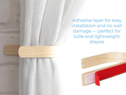 Wood Curtain Holdbacks - Set of 2 Modern Farmhouse Holdback for Drapes, Hooks for Walls, Curtains Tiebacks Wall Mount, Wooden Curtain Pullbacks Hook, Drapery Holders, Home Decor