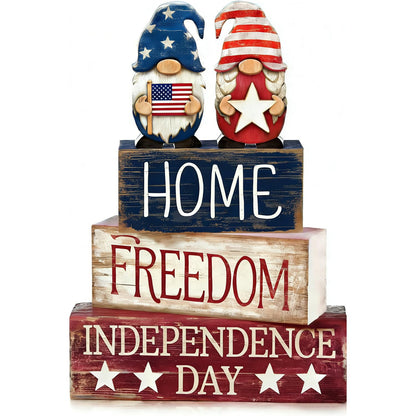 4th of July Table Decorations Patriotic Memorial Day Tiered Tray Decor Wooden Gnome Block Signs Independence Farmhouse 250th July Fouth Centerpiece for Tables Wooden Sign for Home Decor